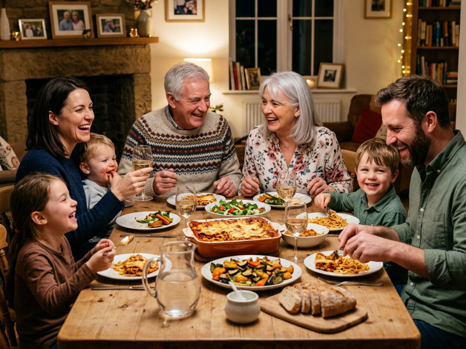 A multi-generational family sharing a meal together