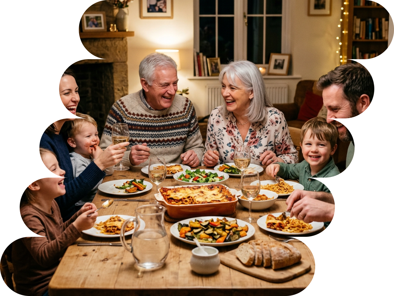 A multi-generational family sharing a meal together